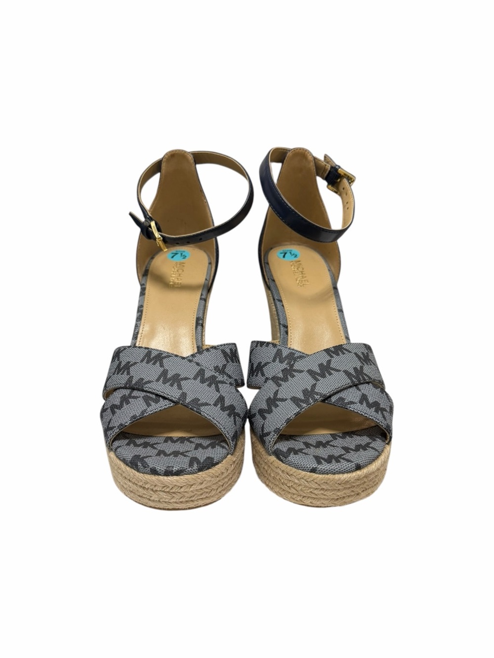 Michael Kors Logo Blue/Tan Faux Leather Sandals